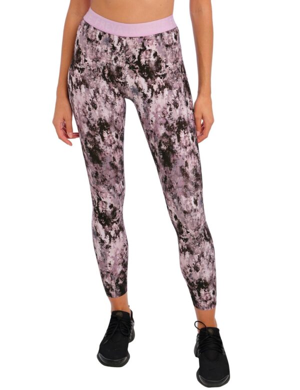 image of woman wearing pink printed leggings