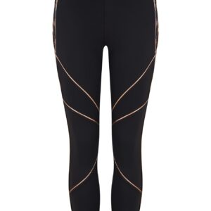 an image of black leggings with a gold panel