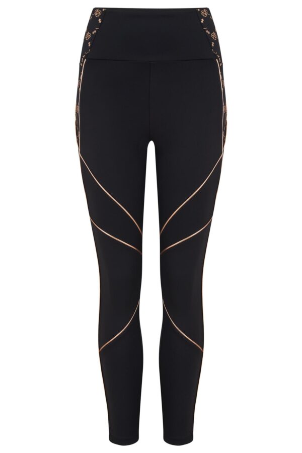 an image of black leggings with a gold panel