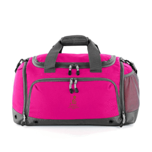an image of a pink gym bag with a logo
